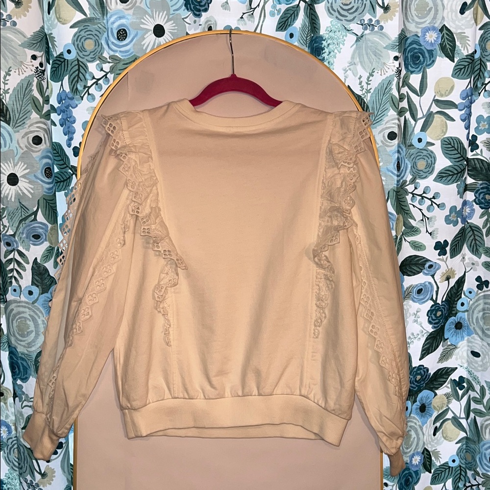 NWT Anthropologie white Lace Ruffle Sweatshirt - Picture 4 of 4